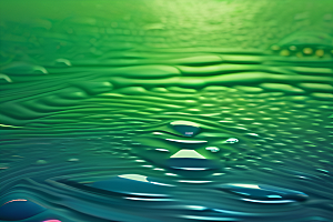 绿色背景下水滴呈现出绚丽多彩的色彩