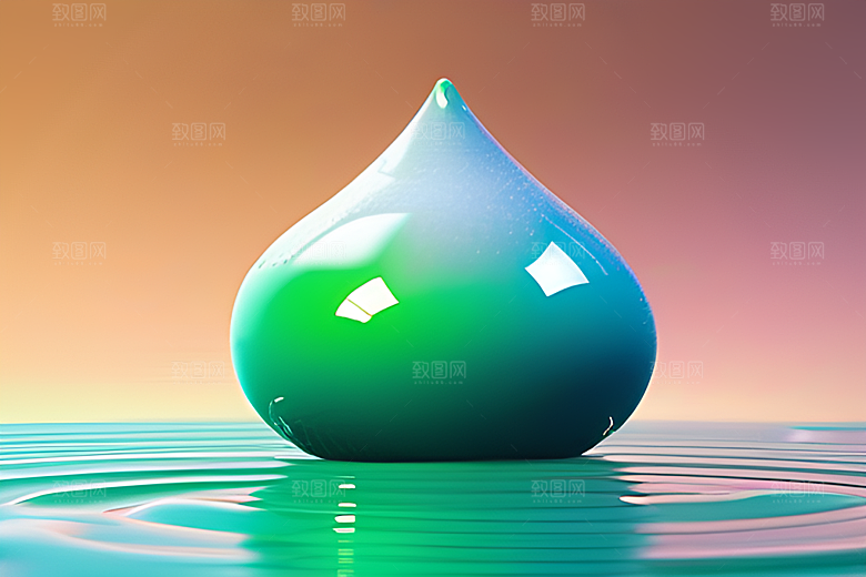 神秘的绿色背景中水滴散发出迷人的光芒