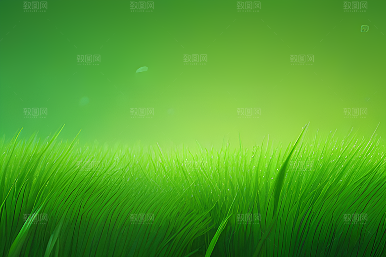青翠绿色背景下水滴如珠般散落