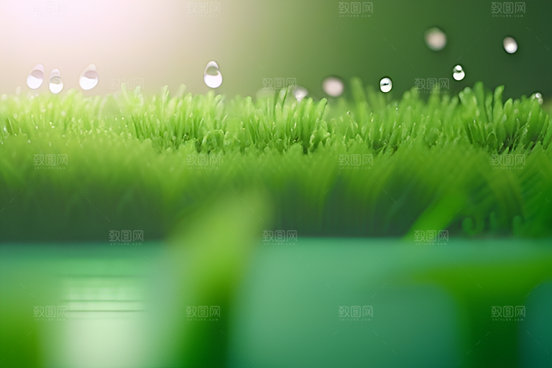 真实感十足的水滴在绿色背景下绽放