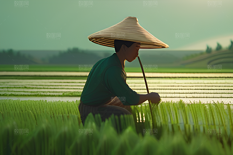 碧波草海中的农田劳碌