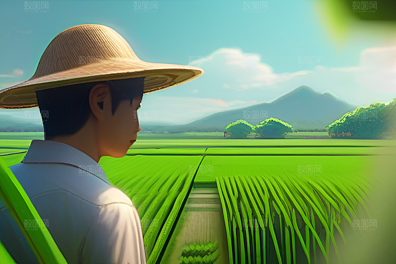 碧波草海中的农田劳碌
