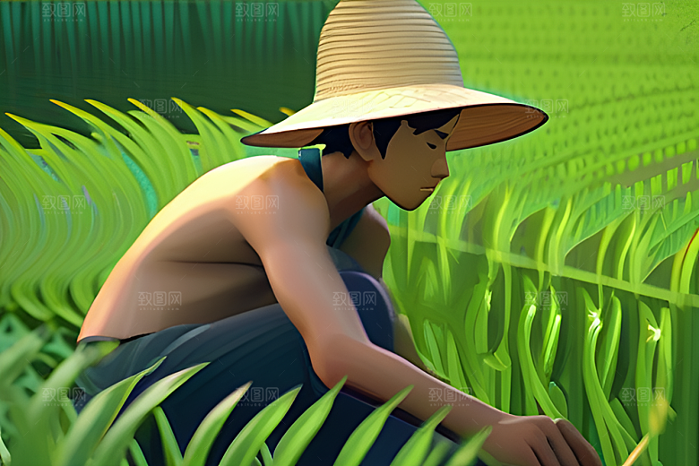 碧波草海中的农田劳碌