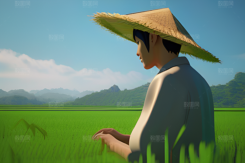 碧波草海中的农田劳碌