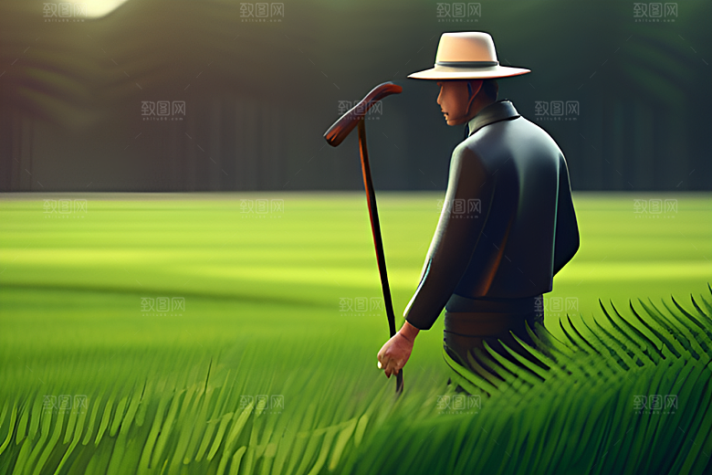 碧波草海中的农田劳碌