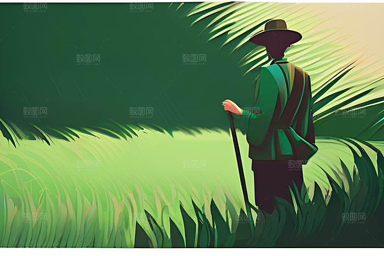 碧波草海中的农田劳碌