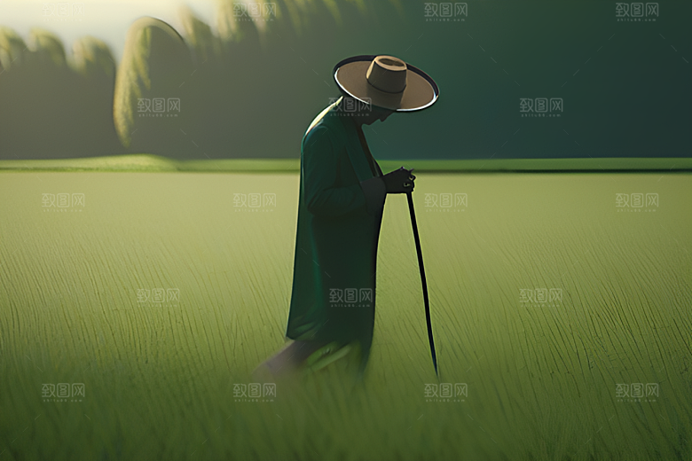 耕作于绿色世界中的人