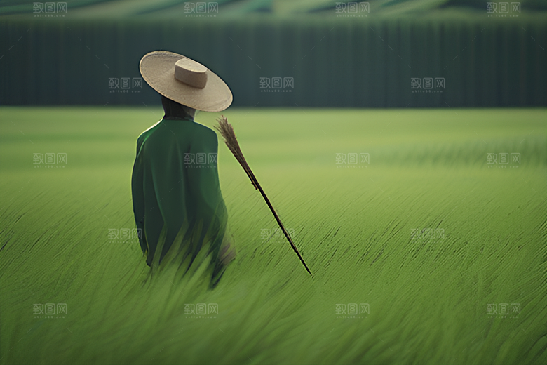 耕作于绿色世界中的人
