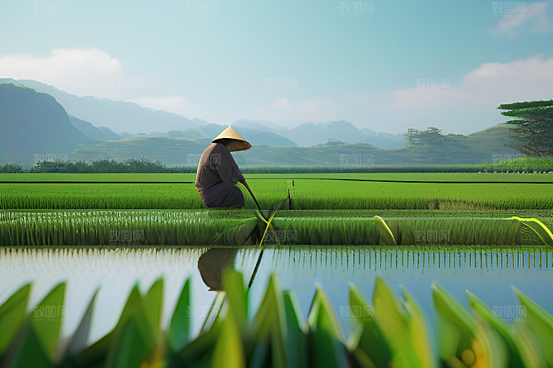 清澈水域中的农人