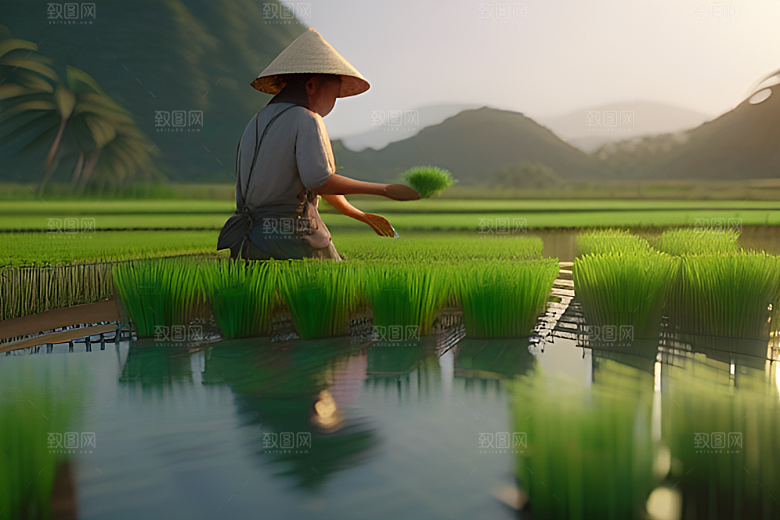 清澈水域中的农人