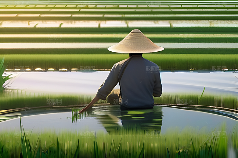 清澈水域中的农人