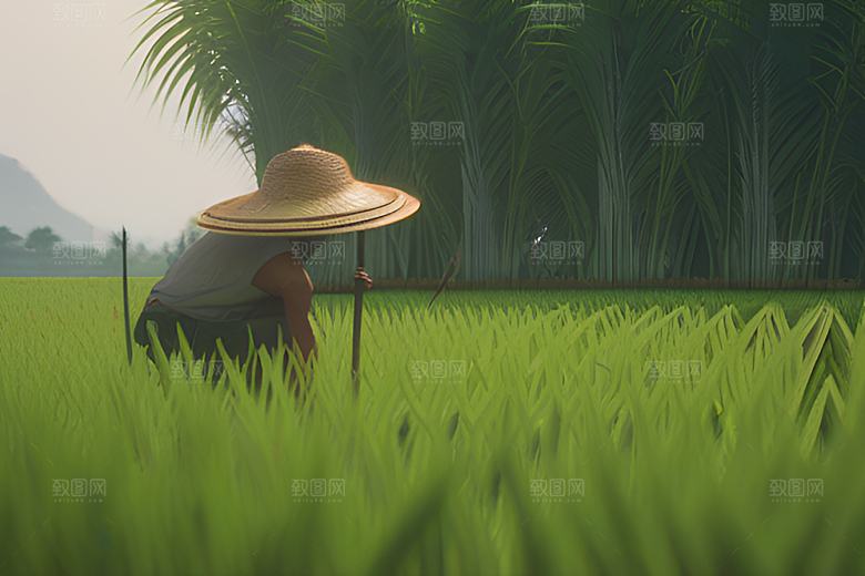 清澈水域中的农人