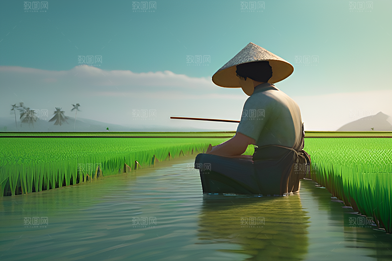 清澈水域中的农人
