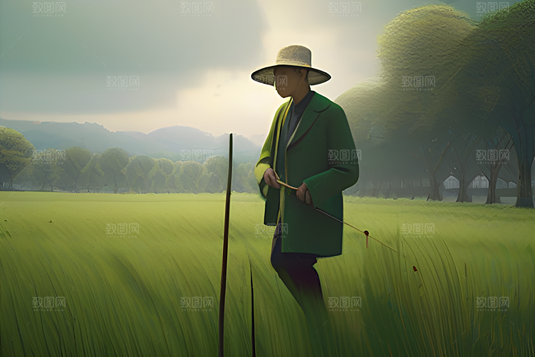 碧波草海中的农田劳动