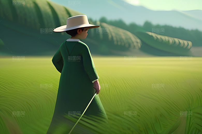 碧波草海中的农田劳动