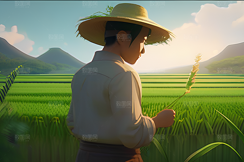 碧波草海中的农田劳动