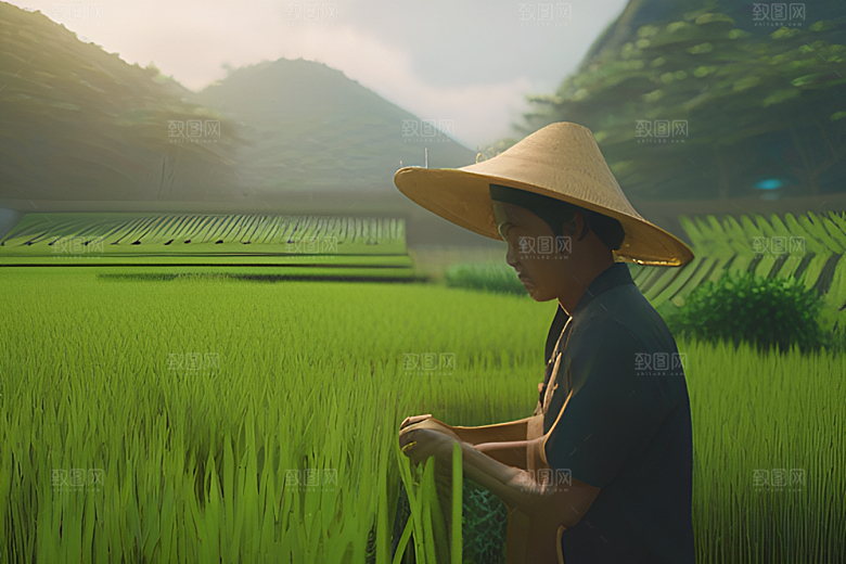 碧波草海中的农田劳动