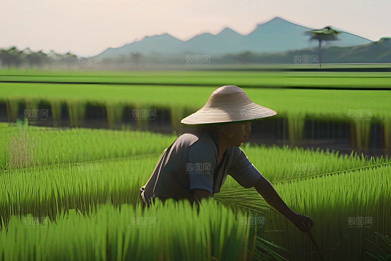碧波草海中的农田劳动