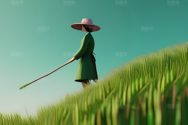 碧波草海中的农田劳动
