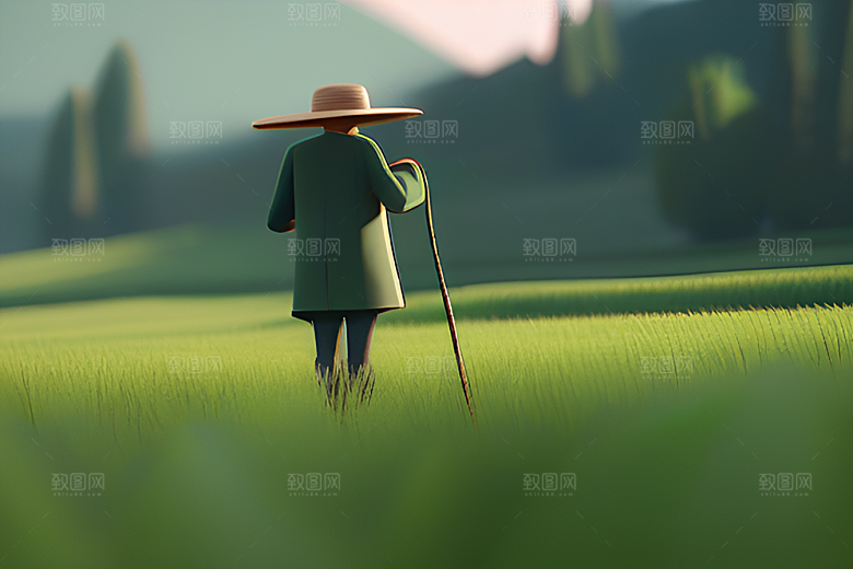 青青稻苗下的农人