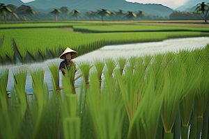和谐自然的稻田画面