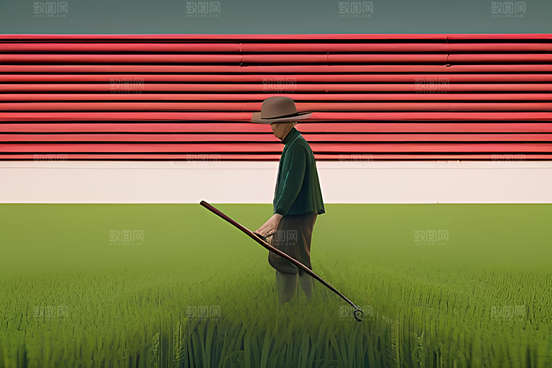 翠绿植物中的劳动者