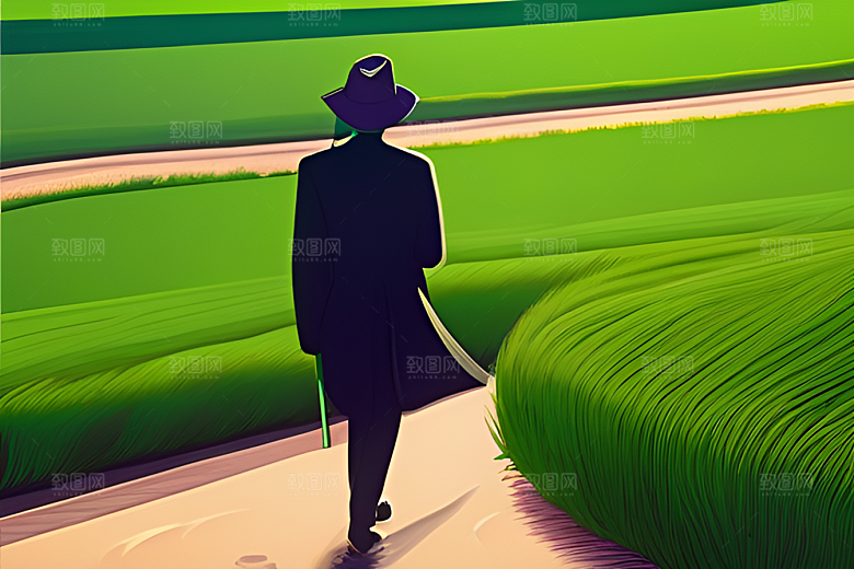 和谐自然的稻田画面