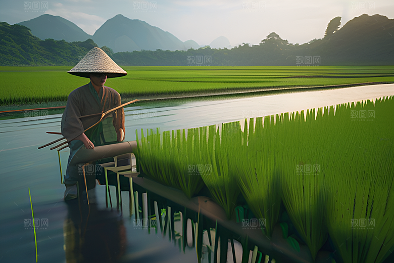翠绿植物中的劳动者