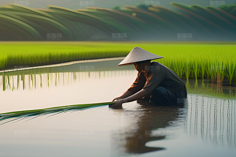 翠绿植物中的劳动者