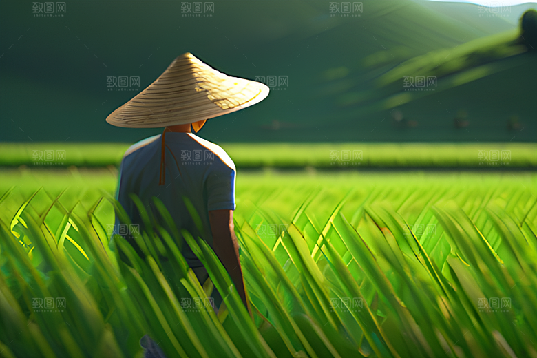 翠绿植物中的劳动者