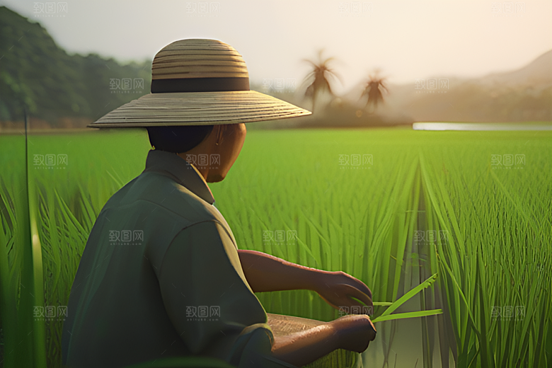 翠绿植物中的劳动者