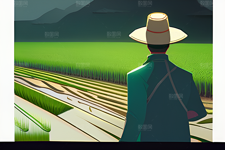 翠绿植物中的劳动者