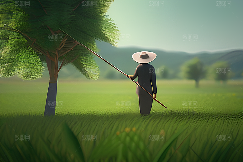 翠绿植物中的劳动者