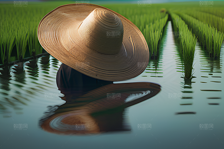 碧绿稻田中的农夫