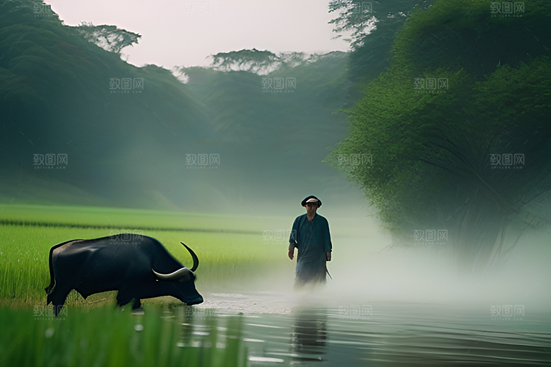 水牛背上的灌溉工具