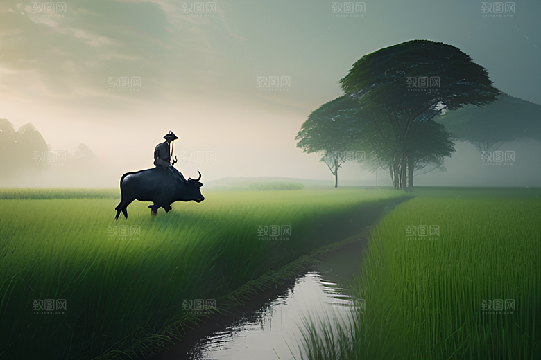 农民和水牛的合作