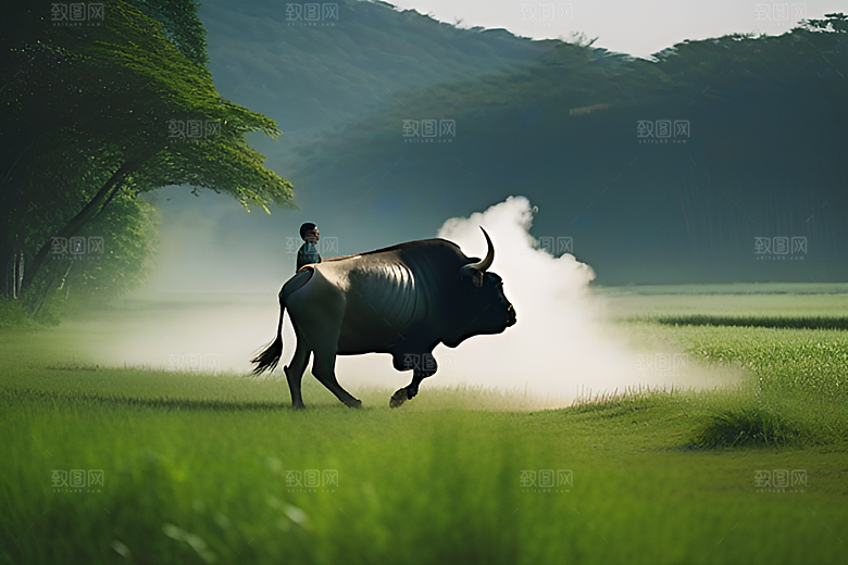 农民和水牛的合作