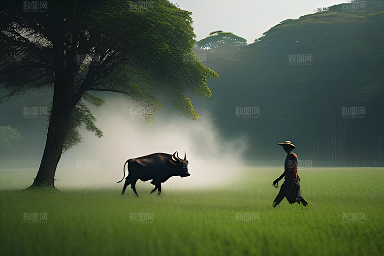 农民和水牛的合作