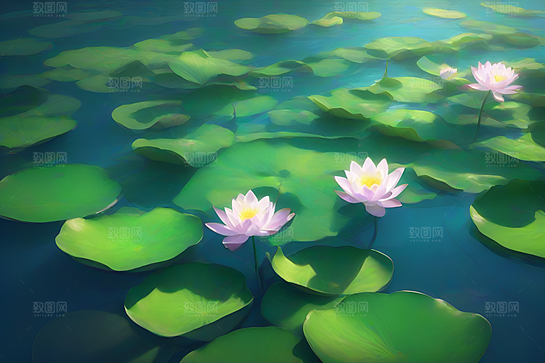 水墨夏日船上观荷