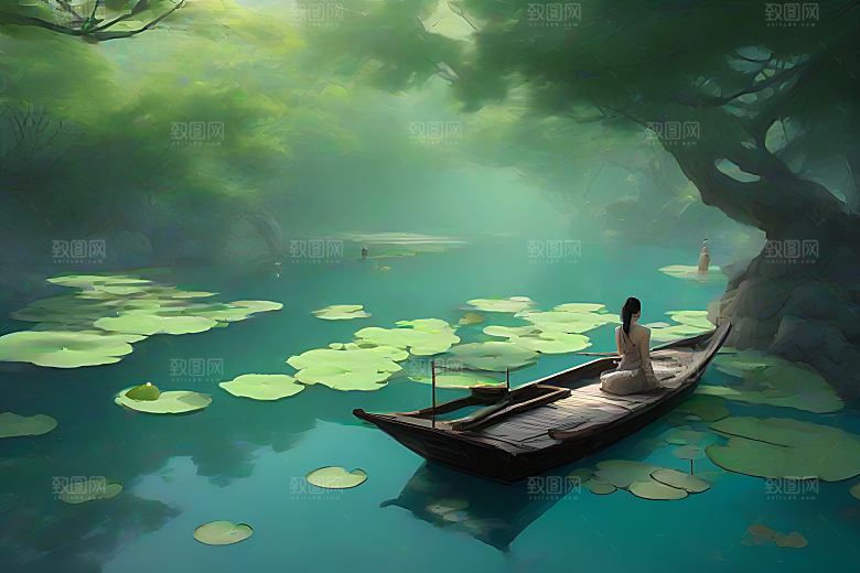 玉荷叶船行中国古代艺术家仇英的风格