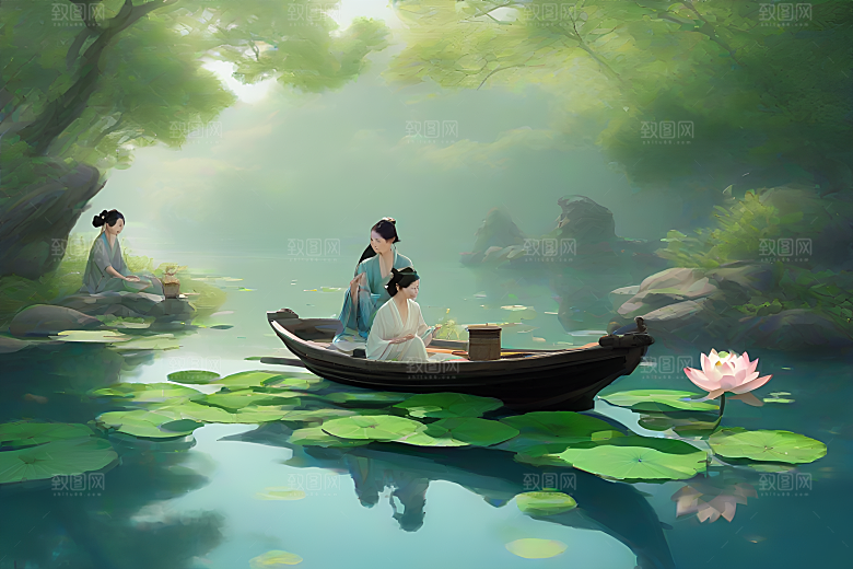 玉荷叶船行中国古代艺术风格