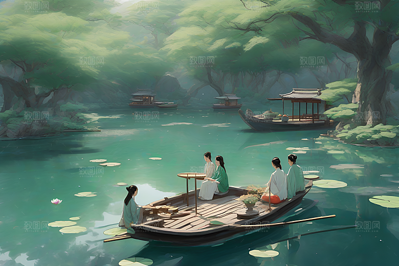 玉荷叶船行中国古代艺术风格