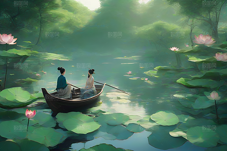 玉荷叶船行中国古代艺术风格