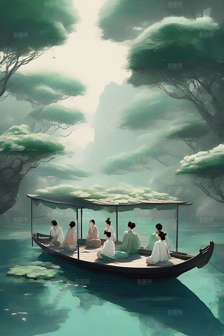 玉荷叶船行中国古代艺术风格