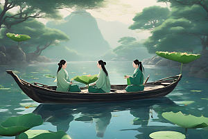玉荷叶船行中国古代艺术风格