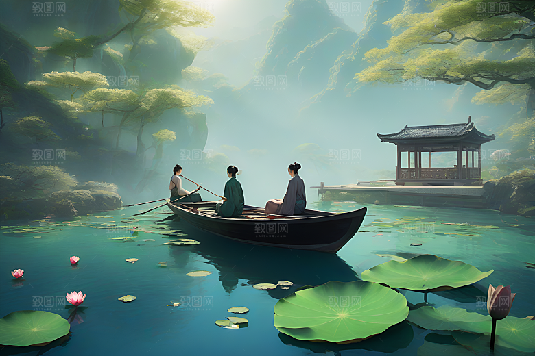 玉荷叶船行中国古代艺术风格