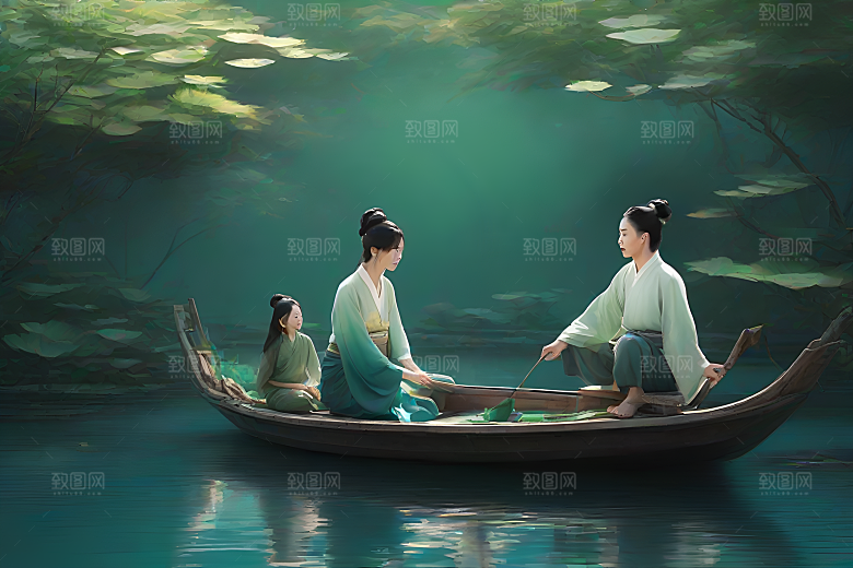 水墨画中的盛夏荷花