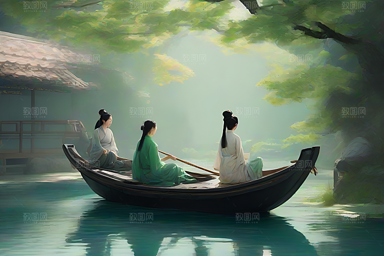 水墨画中的盛夏荷花