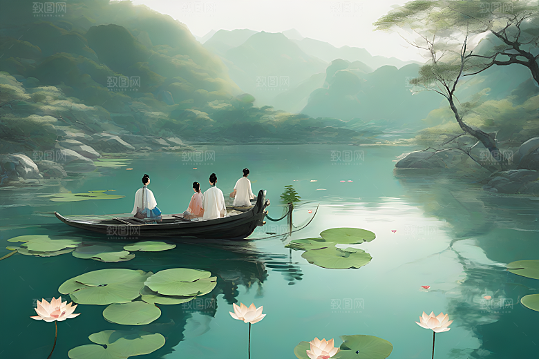 水墨荷花与阳光的相遇