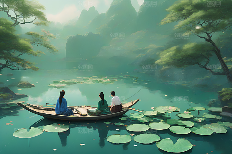 水墨荷花与阳光的相遇